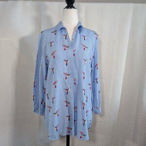 Olsen Pop Over Striped Shirt Striped with Hummingbird Print Size S/6